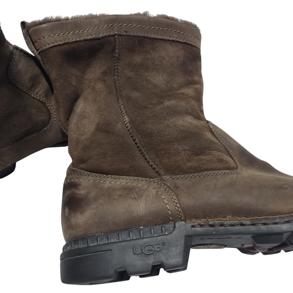 UGG Men's Size 15 Brown Leather/Suede Pull-On Boots Sheepskin Fur Lining